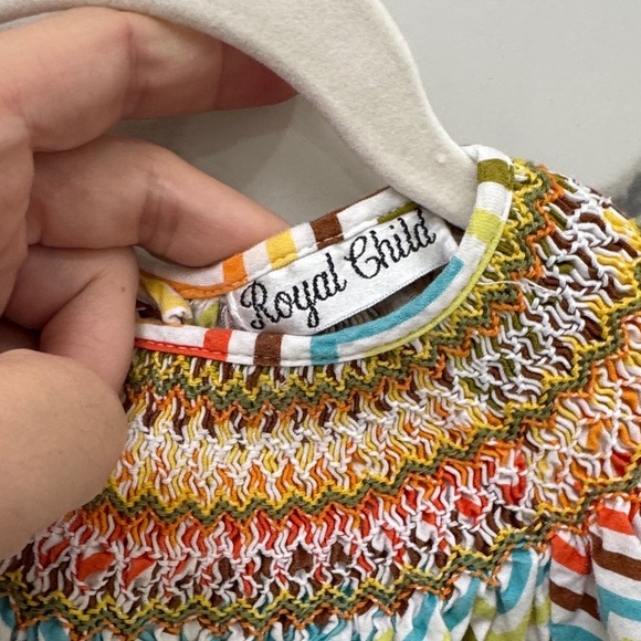 Colorful Chevron Smocked Fall Kids Long Dress - Picture 2 of 6